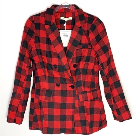 Morrisday the Label red buffalo plaid blazer XS NWT - Picture 2 of 9